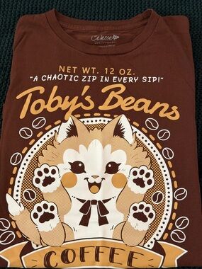 100% Cotton Hot Topic Brown "Toby's Beans" Short Sleeve Tee